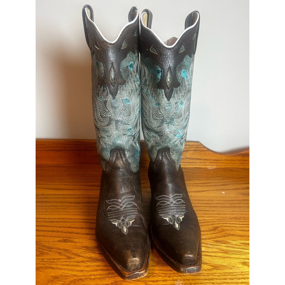 Reyme Coygirl Boots Size 6.5 Pointed Toe 822265499 Turquoise brown